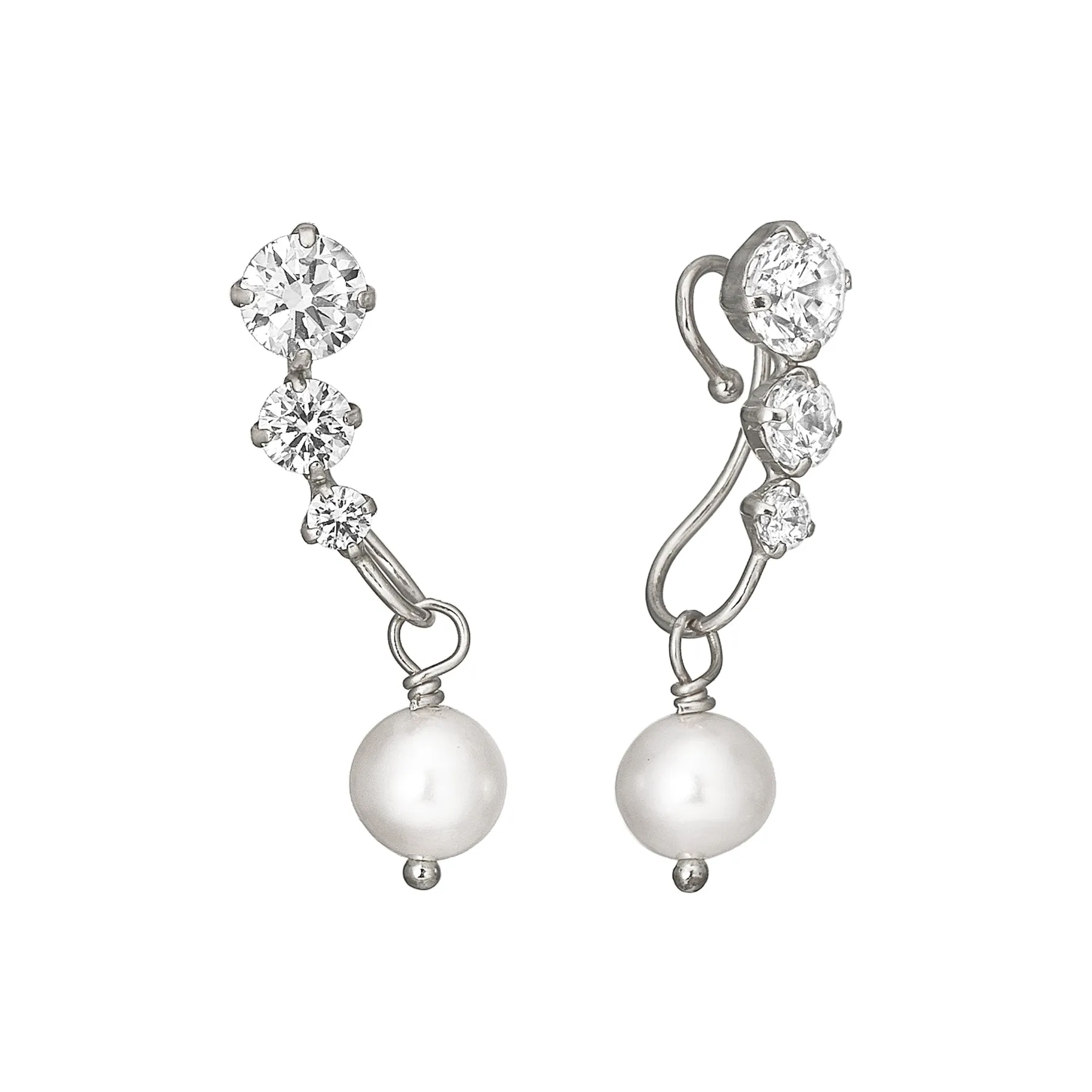 [Airy Clip-On Earrings] Swinging Pearl Earrings (10K White Gold)