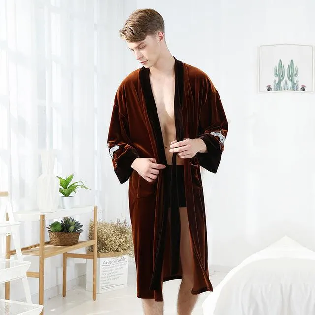 Autumn Winter Velvet Robe Gown Mens Women Pajamas Kimono Long-sleeved Soft Bathrobe Couple Lovers Nightgown Bath Robe