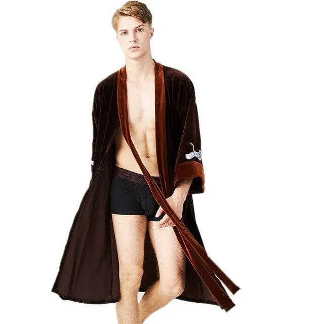Autumn Winter Velvet Robe Gown Mens Women Pajamas Kimono Long-sleeved Soft Bathrobe Couple Lovers Nightgown Bath Robe