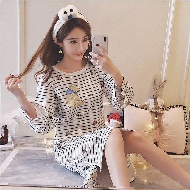 Autumn Women Sexy Nightwear Plus Size M-XXL Cotton Nightgown Sleepwear Night Dress Lingerie Robe Sexy Long Sleeve Home Clothes