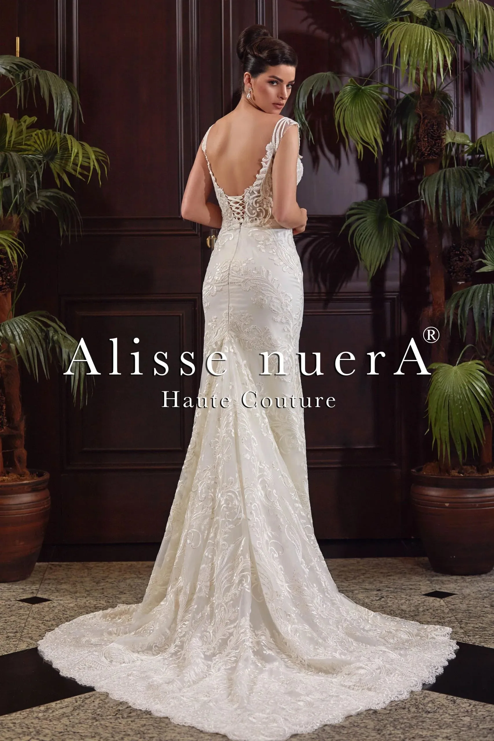 Boat Neckline Mermaid Lace Bridal Gown with Over Shoulder Bridal Cape