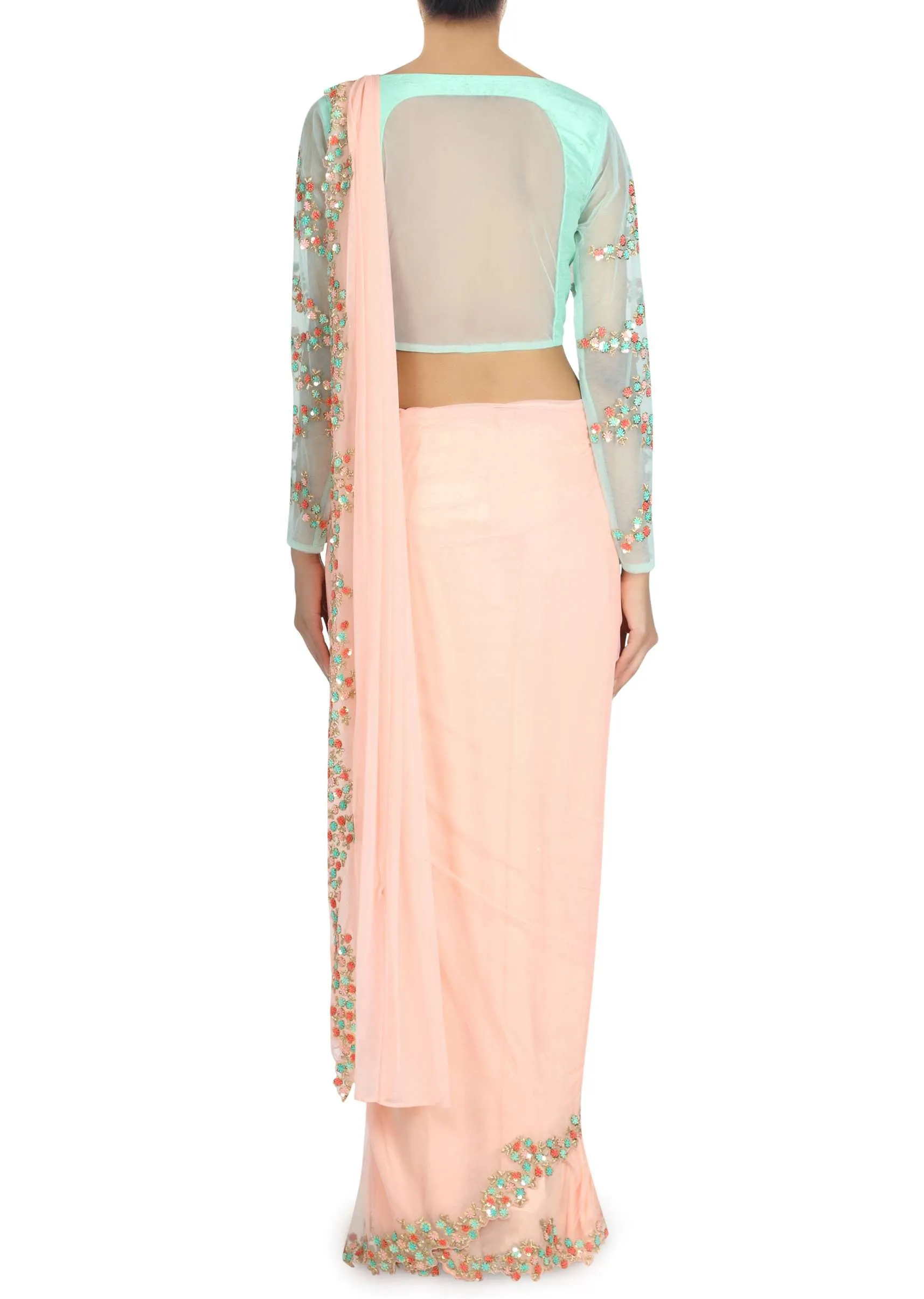 Breezy pink saree gown in pre stitched pallav only on Kalki