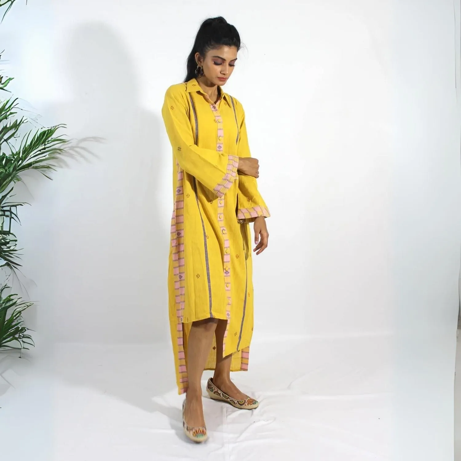 Cassia High-Low Shirt Dress | Kala Cotton | Playful Design | Stylish | Mustard Yellow