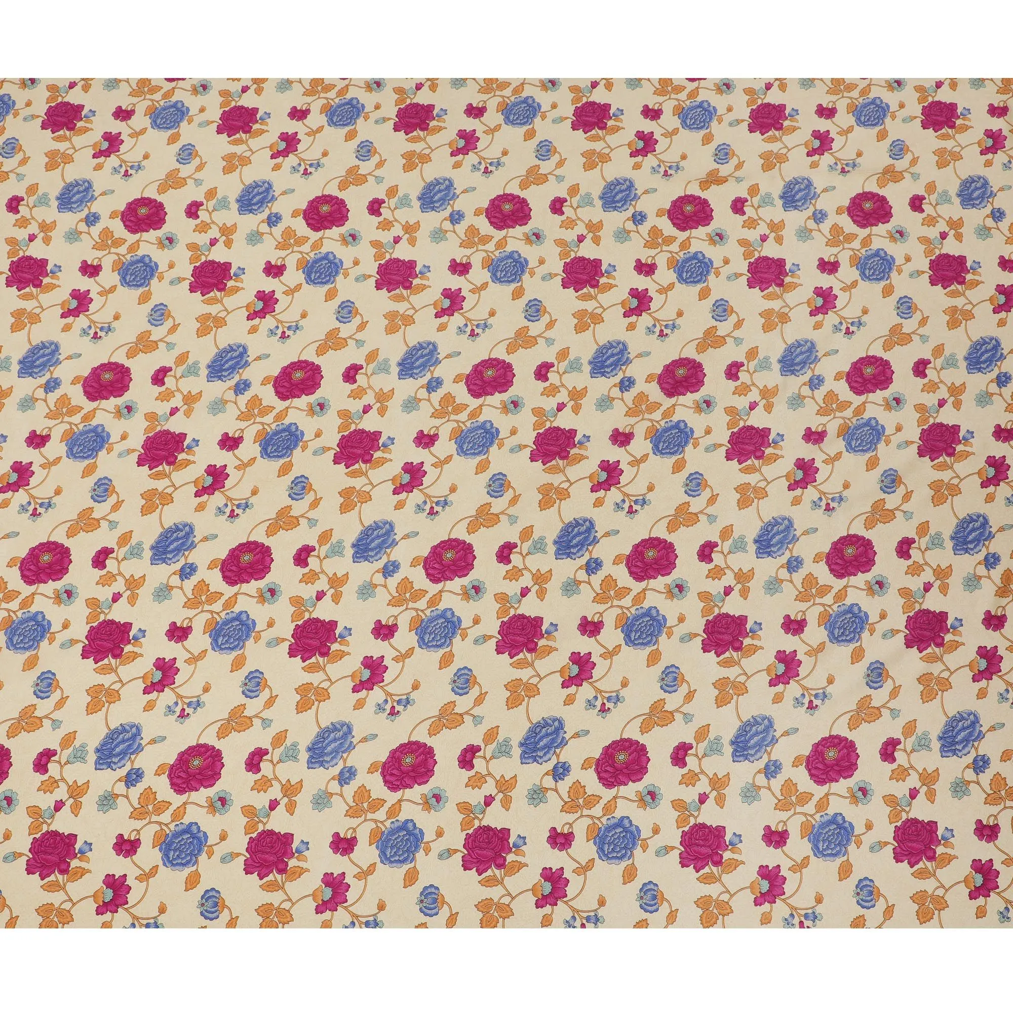 Creamy Vanilla Blossom Crepe Silk Fabric, Vivid Floral Print, 110cm Width - Perfect for Daywear & Décor-D18916