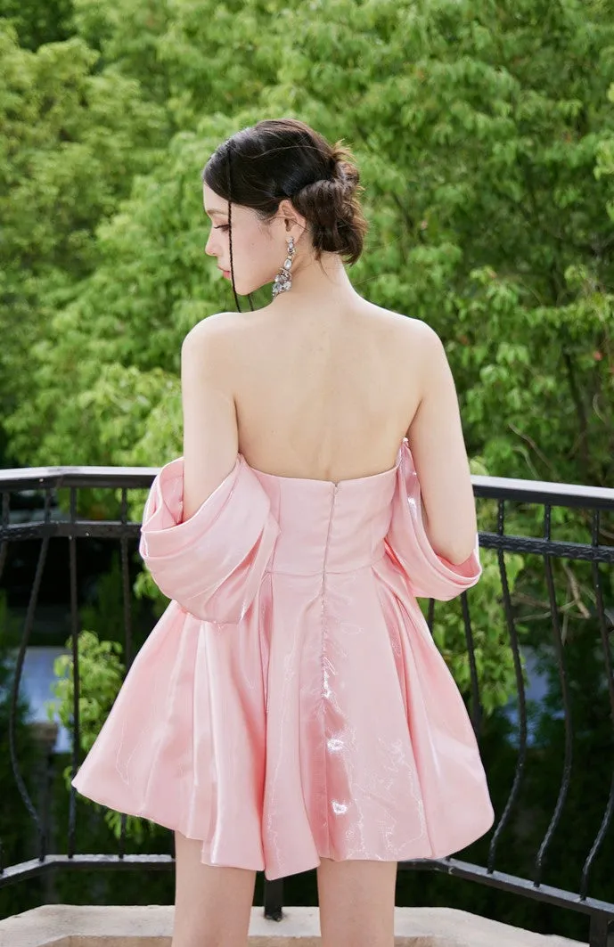 DOLLY High End Pink Off Shoulder Short Sleeve Chest Wrap Tutu Chic Dress-GARTEL