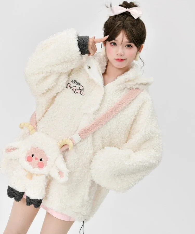 Kawaii White Cartoon Little Sheep Design Hoodie