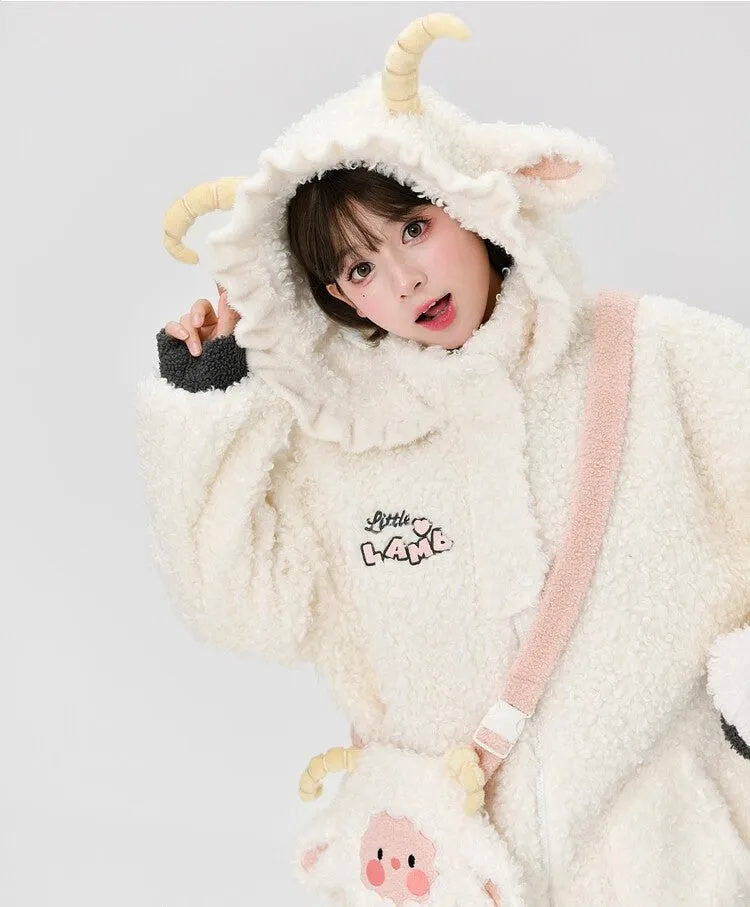 Kawaii White Cartoon Little Sheep Design Hoodie