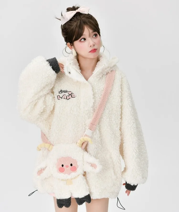 Kawaii White Cartoon Little Sheep Design Hoodie