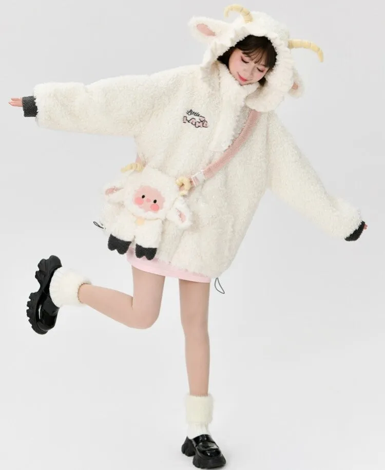 Kawaii White Cartoon Little Sheep Design Hoodie