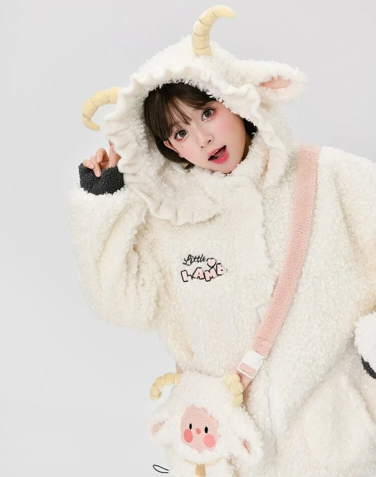 Kawaii White Cartoon Little Sheep Design Hoodie