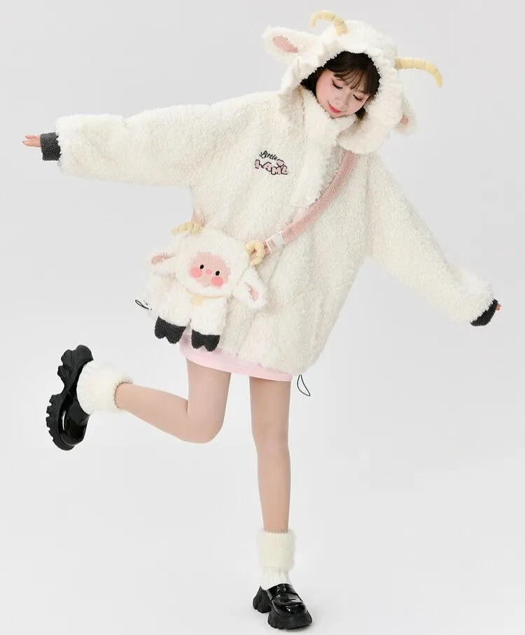 Kawaii White Cartoon Little Sheep Design Hoodie