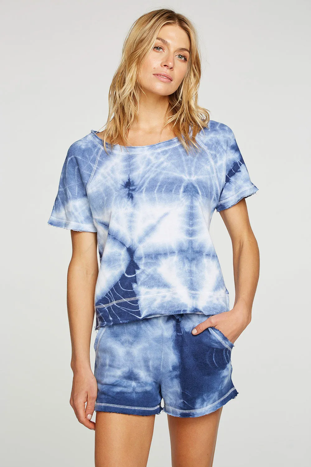 Linen French Terry Short Sleeve Raw Edge Raglan Pullover