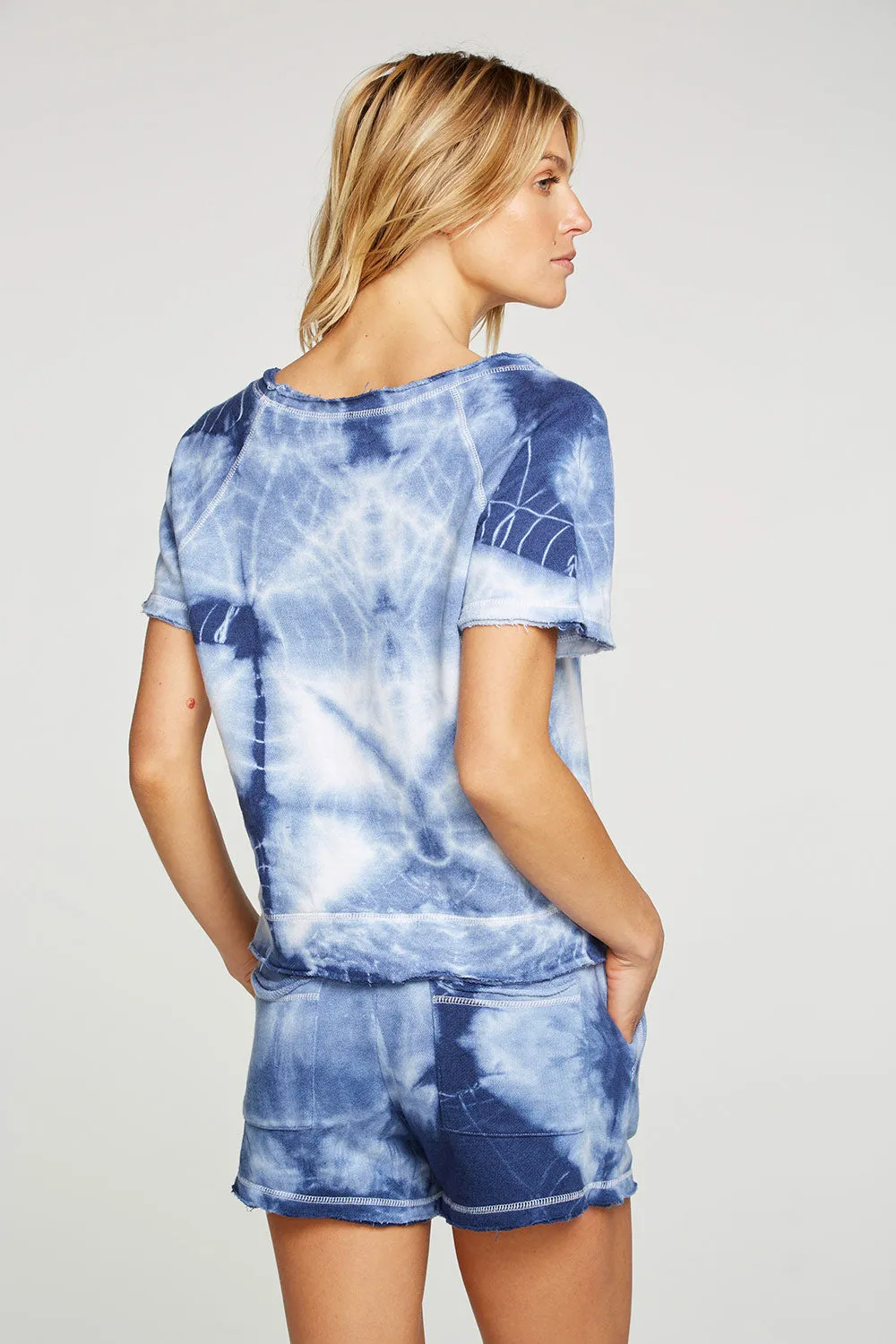 Linen French Terry Short Sleeve Raw Edge Raglan Pullover