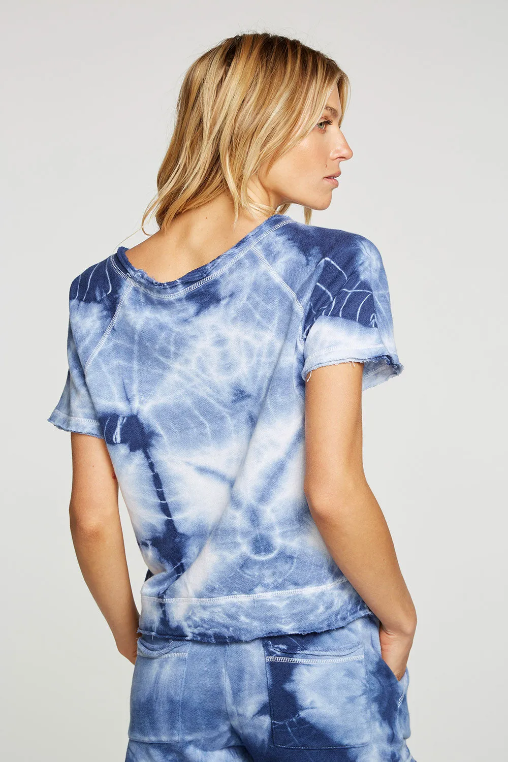 Linen French Terry Short Sleeve Raw Edge Raglan Pullover