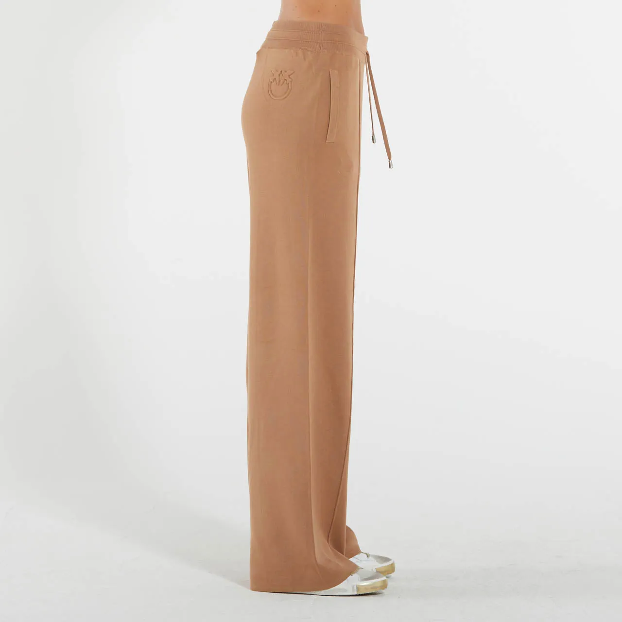 Pinko pantaloni joggers in felpa con logo cammello