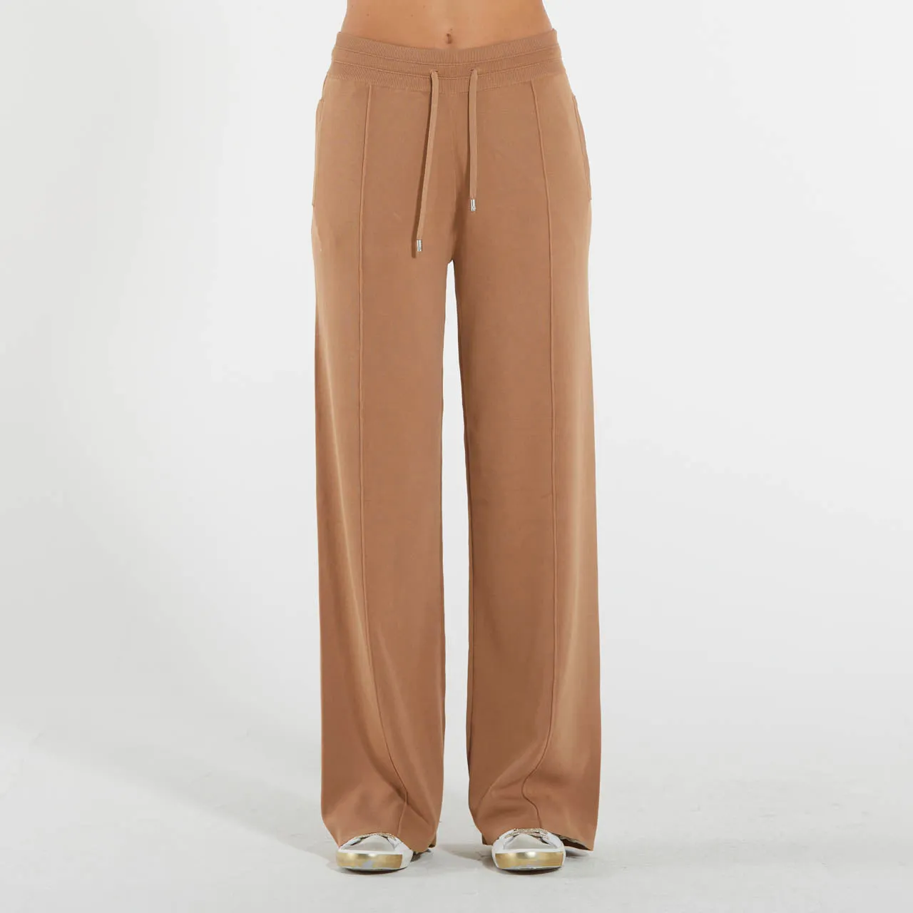 Pinko pantaloni joggers in felpa con logo cammello