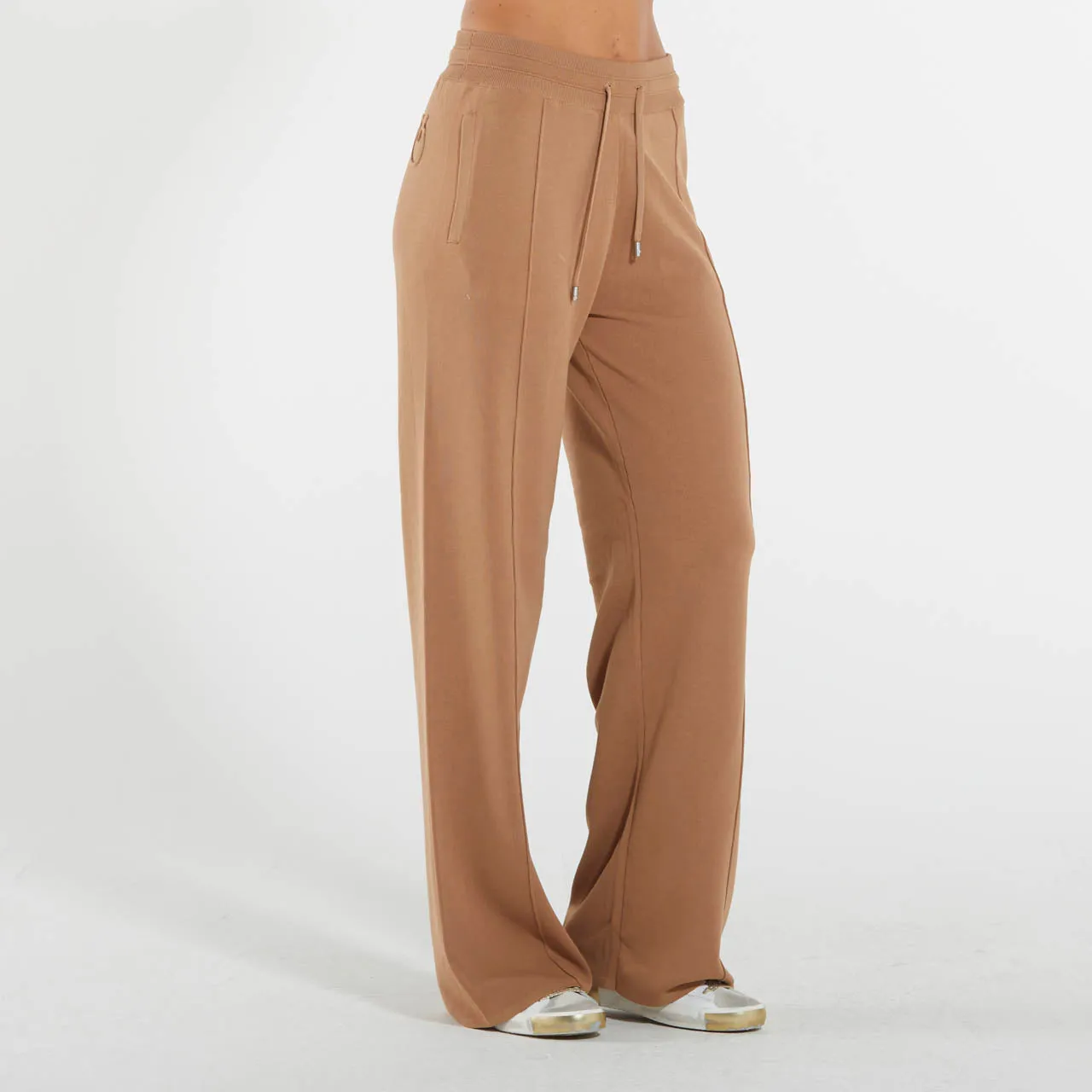 Pinko pantaloni joggers in felpa con logo cammello