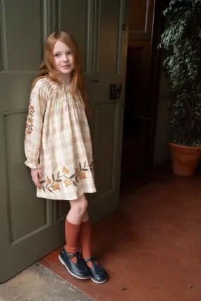 Tulip Dress - Harvest Plaid with Embroidery *ONE LEFT - 4y*