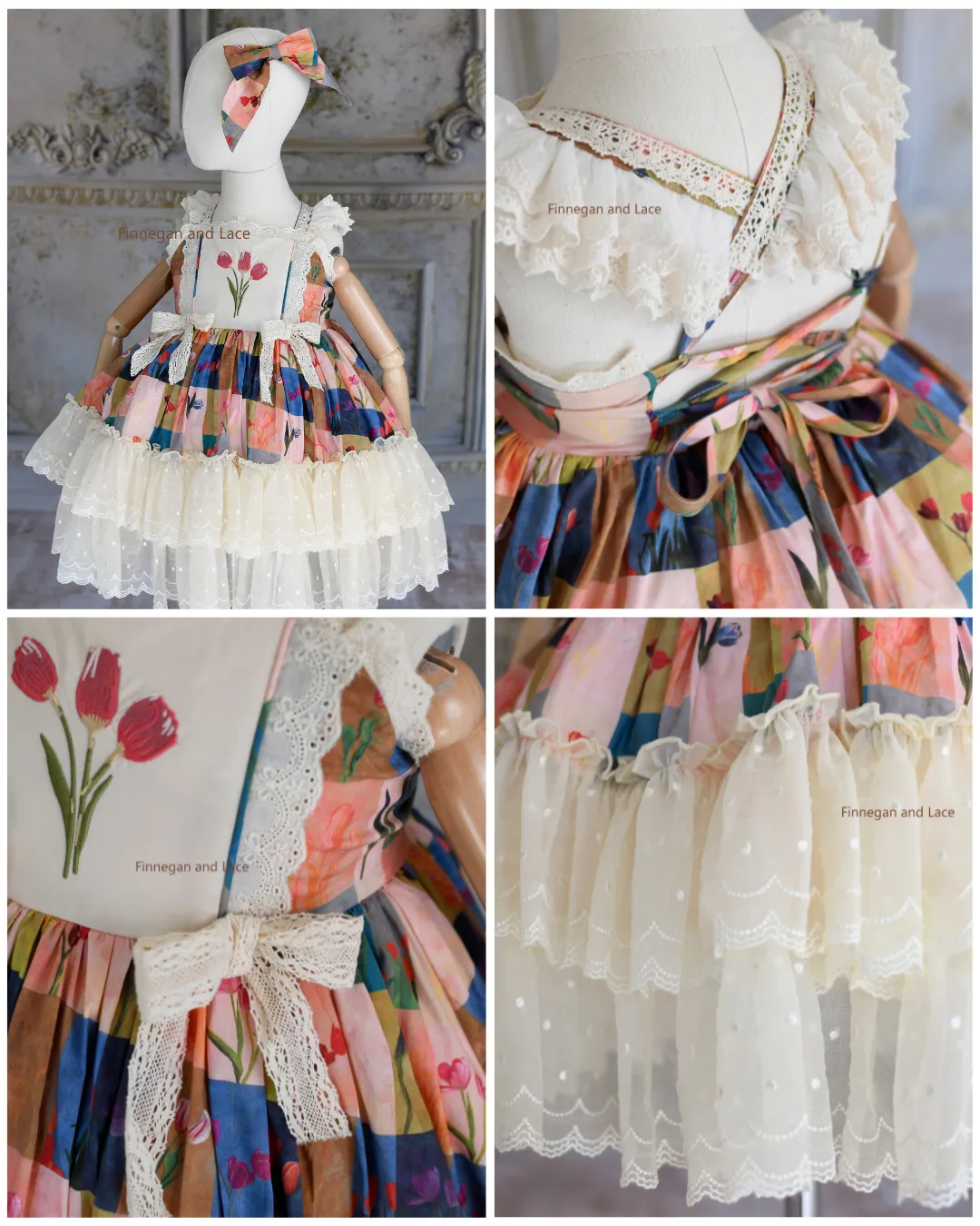 Tulip Serenity -Finnegan and Lace Vintage inspired Dress Set (Includes Bow and Shorts)
